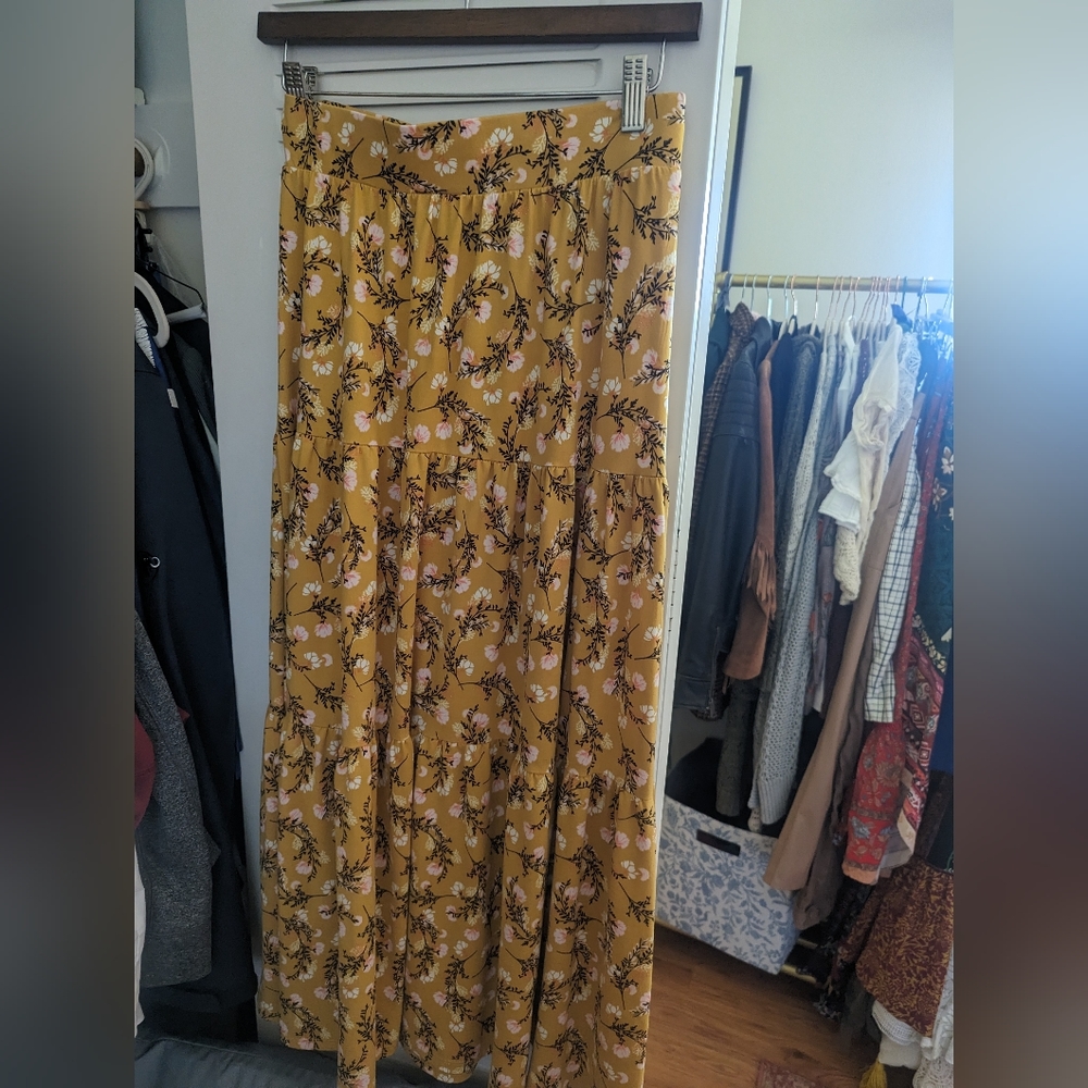 Mustard Yellow Floral Maxi Skirt